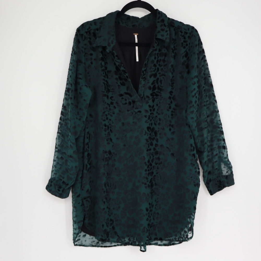 Free People Dark Green Sheer Velvet Burnout Tunic